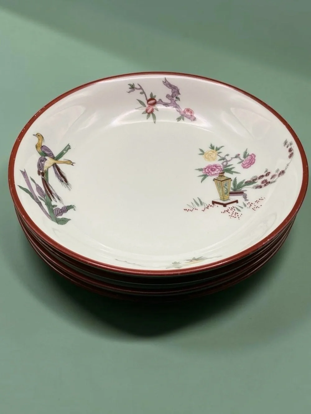 Antique Jean Pouyat Limoges France Salad Bowls w/Bird and Floral Motif Set of 5